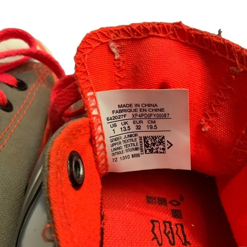 Converse Chuck Taylor Kids All-star Grey Orange Double Tongue Girls Size 1